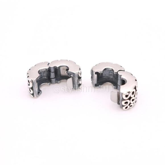 Two Authentic PANDORA Silver Swirls Clips Charms - 790338 - Picture 5 of 11